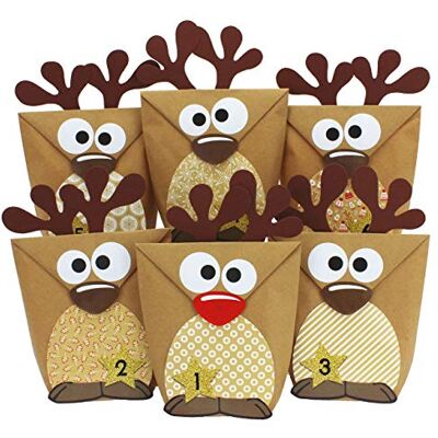 Papierdrachen Adventskalender om te vullen, rendier in bruine buik, om zelf te maken, 24 zakjes om zelf te personaliseren en te vullen, Kerstmis 2021 voor kinderen Papierdrachen Adventskalender om te vullen, rendier in bruine buik, om zelf te maken, 24 zakjes om zelf te personaliseren en te vullen, Kerstmis 2021 voor kinderen
