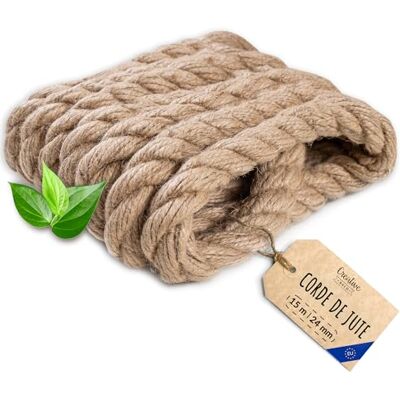 Creative 15 m jute touw, dikte 24 mm, personalisatie mogelijk om de 5 m, robuust en duurzaam touw, gedraaid van natuurlijke vezels, knutselen, leuningen, tuin en huis Creative 15 m jute touw, dikte 24 mm, personalisatie mogelijk om de 5 m, robuust en duurzaam touw, gedraaid van natuurlijke vezels, knutselen, leuningen, tuin en huis