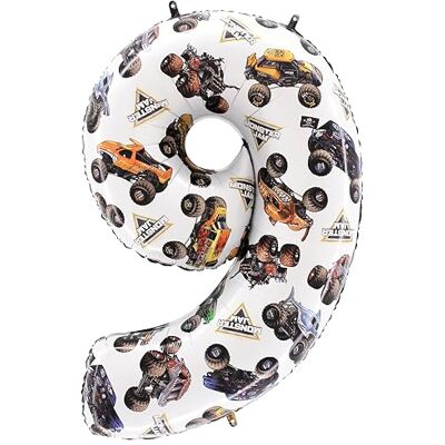 Toyland ® Monster Jam™ folieballon nummer 9, 66 cm, gigantische Monster Truck verjaardagsballon, feestdecoratie, opgeblazen met lucht of helium, zelfdichtend Toyland ® Monster Jam™ folieballon nummer 9, 66 cm, gigantische Monster Truck verjaardagsballon, feestdecoratie, opgeblazen met lucht of helium, zelfdichtend