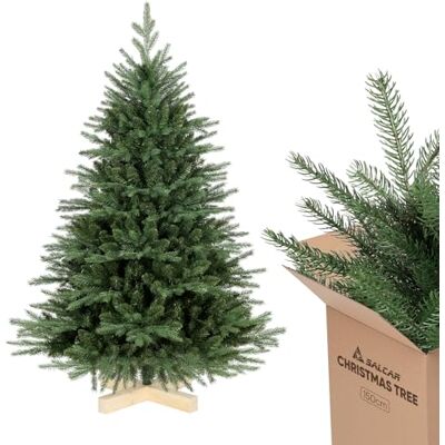 SALCAR Nordmann Kunstkerstboom 150 cm met houten standaard, realistische spuitgegoten elementen van polyethyleen en pvc, 1,5 m (diameter 102 cm) SALCAR Nordmann Kunstkerstboom 150 cm met houten standaard, realistische spuitgegoten elementen van polyethyleen en pvc, 1,5 m (diameter 102 cm)