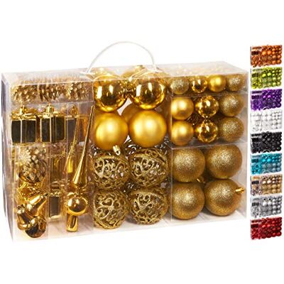 BRUBAKER Kerstballen en boompiek, 101 stuks/verpakking XXL, kerstboomdecoratie, goud BRUBAKER Kerstballen en boompiek, 101 stuks/verpakking XXL, kerstboomdecoratie, goud