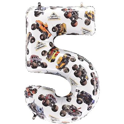 Toyland ® Monster Jam™ folieballon nummer 5, 66 cm, gigantische Monster Truck verjaardagsballon, feestdecoratie, opgeblazen met lucht of helium, zelfdichtend Toyland ® Monster Jam™ folieballon nummer 5, 66 cm, gigantische Monster Truck verjaardagsballon, feestdecoratie, opgeblazen met lucht of helium, zelfdichtend