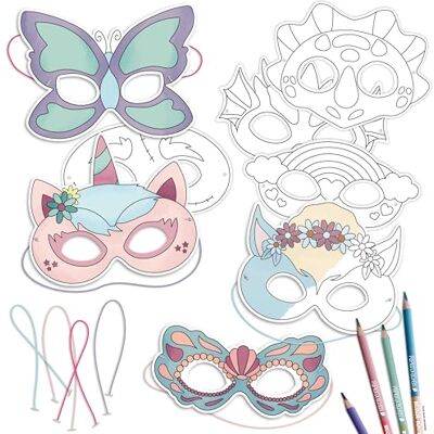Papierdrachen Knutselset voor kinderen, papieren maskers om in te kleuren, creatief met elastiek, 8 stuks, kinderverjaardag, vanaf 3 jaar Papierdrachen Knutselset voor kinderen, papieren maskers om in te kleuren, creatief met elastiek, 8 stuks, kinderverjaardag, vanaf 3 jaar
