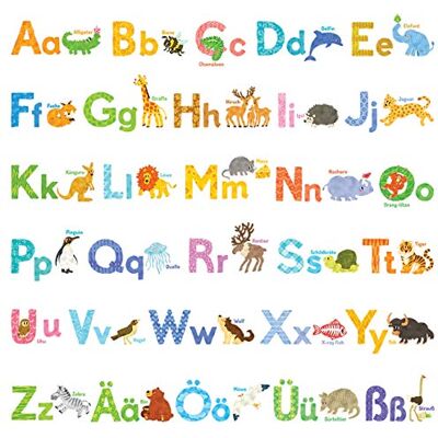 DECOWALL DS-1808DE Muursticker Duits alfabet kinderen letters en geluiden A-Z geschikt voor kleuterschool en basisschool DECOWALL DS-1808DE Muursticker Duits alfabet kinderen letters en geluiden A-Z geschikt voor kleuterschool en basisschool