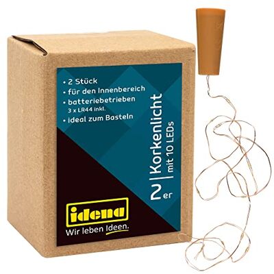 Idena 31091 Microfles-lichtketting met 10 leds in warmwit, 2 stuks, koperdraad met stop, batterijen inbegrepen, elk ca. 0,97 m lang, als decoratie en voor feestjes, Kerstmis Idena 31091 Microfles-lichtketting met 10 leds in warmwit, 2 stuks, koperdraad met stop, batterijen inbegrepen, elk ca. 0,97 m lang, als decoratie en voor feestjes, Kerstmis