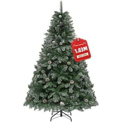 YITAHOME Kunstkerstboom 182 cm met sneeuw en dennenappels, ca. 880 punten, realistisch met metalen standaard en vouwsysteem, snelle montage voor thuis, winkels, 182 x YITAHOME Kunstkerstboom 182 cm met sneeuw en dennenappels, ca. 880 punten, realistisch met metalen standaard en vouwsysteem, snelle montage voor thuis, winkels, 182 x