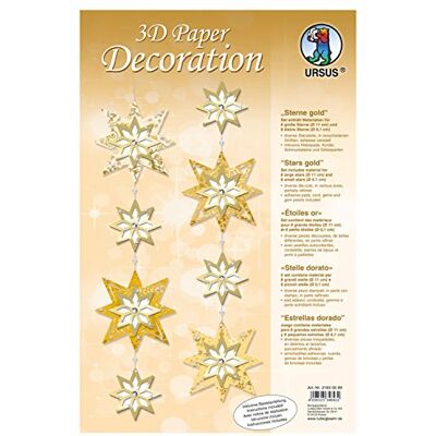 Ursus 21830099 3D papieren decoratie, gouden sterren voor 8 grote en 8 kleine sterren met knutselhandleiding ideaal als winterwand, raam en kamerdecoratie Ursus 21830099 3D papieren decoratie, gouden sterren voor 8 grote en 8 kleine sterren met knutselhandleiding ideaal als winterwand, raam en kamerdecoratie