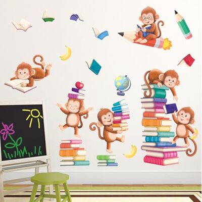 DECOWALL SG2-2402 Muursticker voor kinderkamer aap en lezen van boeken voor kinderkamer, babykamer, slaapkamer, woonkamer, klaslokaal DECOWALL SG2-2402 Muursticker voor kinderkamer aap en lezen van boeken voor kinderkamer, babykamer, slaapkamer, woonkamer, klaslokaal
