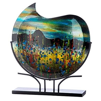 Decoratieve ronde vaas, maat XL, op zwarte metalen voet, handbeschilderd, met glazen elementen, kleurrijk kunstwerk, hoogte 47,5 cm Decoratieve ronde vaas, maat XL, op zwarte metalen voet, handbeschilderd, met glazen elementen, kleurrijk kunstwerk, hoogte 47,5 cm