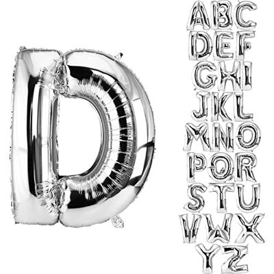 DekoRex Zilveren ballon, 100 cm, verjaardag, bruiloft, decoratie (letter D) DekoRex Zilveren ballon, 100 cm, verjaardag, bruiloft, decoratie (letter D)