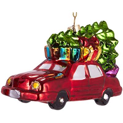BRUBAKER Auto met kerstboom op het dak, handbeschilderde kerstbal van glas, mondgeblazen, grappige decoratie, hanger, ca. 12 cm BRUBAKER Auto met kerstboom op het dak, handbeschilderde kerstbal van glas, mondgeblazen, grappige decoratie, hanger, ca. 12 cm