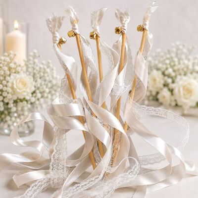 EinsSein Set van 20 witte romantische bruiloftsmuren van rooster voor bruiloft, ronde stokken, hout EinsSein Set van 20 witte romantische bruiloftsmuren van rooster voor bruiloft, ronde stokken, hout