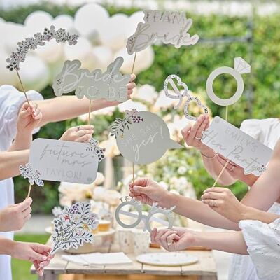 Ginger Ray 10 stuks vrijgezellenfeest fotohokaccessoires met bijpassende bloemenmotieven en personaliseerbare stickers op houten pluggen, eenheidsmaat Ginger Ray 10 stuks vrijgezellenfeest fotohokaccessoires met bijpassende bloemenmotieven en personaliseerbare stickers op houten pluggen, eenheidsmaat