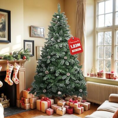 YITAHOME Kunstkerstboom 182 cm met sneeuw en dennenappels, ca. 880 punten, realistisch met vouwsysteem en metalen standaard, snelle montage voor thuis, winkels, 182 x YITAHOME Kunstkerstboom 182 cm met sneeuw en dennenappels, ca. 880 punten, realistisch met vouwsysteem en metalen standaard, snelle montage voor thuis, winkels, 182 x