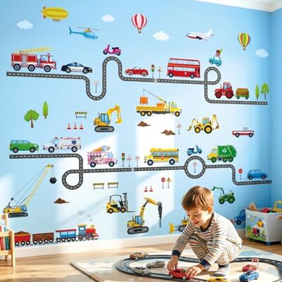 DECOWALL Muurstickers Voertuigen Weg en Bouwmachines (DS9-8090) Kleurrijke voertuigen, wegen en bouwmachines; afneembaar en herpositioneerbaar om een modulaire transportscène te creëren DECOWALL Muurstickers Voertuigen Weg en Bouwmachines (DS9-8090) Kleurrijke voertuigen, wegen en bouwmachines; afneembaar en herpositioneerbaar om een modulaire transportscène te creëren
