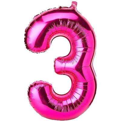 Unique Party enorme folieballon nummer 3, 86 cm, roze Unique Party enorme folieballon nummer 3, 86 cm, roze