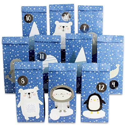 Papierdrachen Adventskalender om zelf te vullen, poloartier om op te plakken, met 24 blauwe bedrukte papieren zakken en leuke kinderstickers, Kerstmis Papierdrachen Adventskalender om zelf te vullen, poloartier om op te plakken, met 24 blauwe bedrukte papieren zakken en leuke kinderstickers, Kerstmis