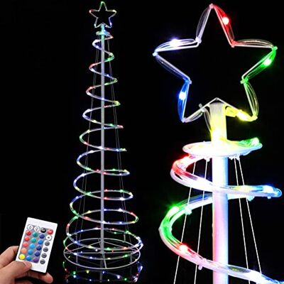 BAKAJI Spiraalvormige kerstboom met 135 leds, RGB, slank, ruimtebesparend, met afstandsbediening op afstand met meerkleurige sterpunt, transparante buis voor binnen en buiten (meerkleurig) BAKAJI Spiraalvormige kerstboom met 135 leds, RGB, slank, ruimtebesparend, met afstandsbediening op afstand met meerkleurige sterpunt, transparante buis voor binnen en buiten (meerkleurig)