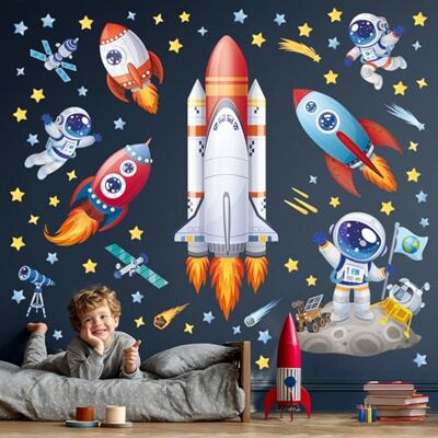 DECOWALL SG2-2416 Muursticker raketten en astronauten DECOWALL SG2-2416 Muursticker raketten en astronauten