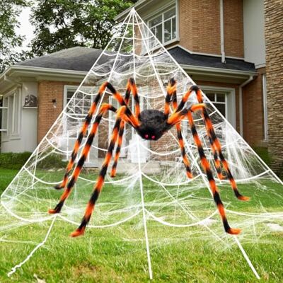 JOYIN Spinnenweb voor Halloween, 150 cm, driehoekig spinnenweb, 4,0 x 4,8 m, ideaal voor spookhuizen binnen en buiten, Halloween-feestjes en scènes JOYIN Spinnenweb voor Halloween, 150 cm, driehoekig spinnenweb, 4,0 x 4,8 m, ideaal voor spookhuizen binnen en buiten, Halloween-feestjes en scènes