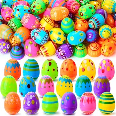JOYIN 100 stuks 6,5 cm hoge glanzende bedrukte kunststof paaseieren voor paasjacht, mandvullingen, klassenprijsbenodigdheden, het vullen van lekkernijen en feestgeschenken JOYIN 100 stuks 6,5 cm hoge glanzende bedrukte kunststof paaseieren voor paasjacht, mandvullingen, klassenprijsbenodigdheden, het vullen van lekkernijen en feestgeschenken
