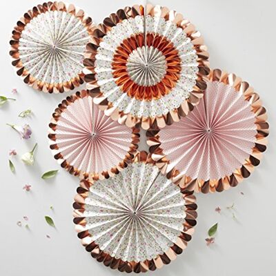 Ginger Ray 5 stuks waaierdecoraties met bloemenpatroon en roségoud Ginger Ray 5 stuks waaierdecoraties met bloemenpatroon en roségoud