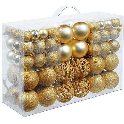 BAKAJI 100 stuks kerstballen diameter 3/4/6 cm kerstboomversiering (goud) BAKAJI 100 stuks kerstballen diameter 3/4/6 cm kerstboomversiering (goud)