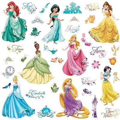 RoomMates Disney, reuzendecoratie, koninklijke prinsessen met glitter RoomMates Disney, reuzendecoratie, koninklijke prinsessen met glitter