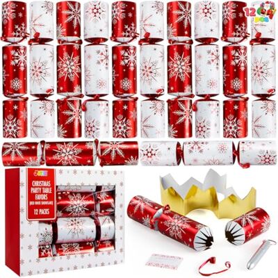 JOYIN 12 stuks kerstcadeaus met rode en witte sneeuwvlokken voor kinderen en volwassenen, kerstfeesten, diners en feestdagen JOYIN 12 stuks kerstcadeaus met rode en witte sneeuwvlokken voor kinderen en volwassenen, kerstfeesten, diners en feestdagen