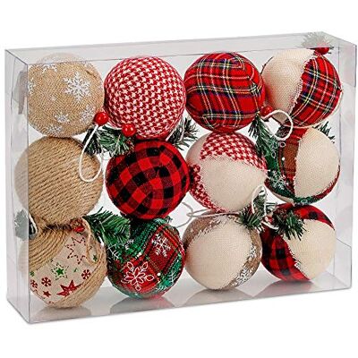 BRUBAKER Kerstballen, 12 stuks, met jute bedekt, natuurlijke kerstboomversiering, kerstboomhangers, rood, groen, Ø 8 cm BRUBAKER Kerstballen, 12 stuks, met jute bedekt, natuurlijke kerstboomversiering, kerstboomhangers, rood, groen, Ø 8 cm