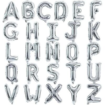 SHATCHI Set van 26 zilveren letters van het alfabet A tot Z, Mylar-folieballonnen voor verjaardag, babyshower, decoratie, 40,6 cm SHATCHI Set van 26 zilveren letters van het alfabet A tot Z, Mylar-folieballonnen voor verjaardag, babyshower, decoratie, 40,6 cm