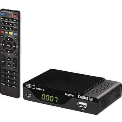 EMOS DVB-T2 H.265 HEVC HD-ontvanger met USB, HDMI, Scart en coaxiale aansluiting, afstandsbediening en infraroodsensor, PVR, mediaspeler en EPG-functie, 1080p EMOS DVB-T2 H.265 HEVC HD-ontvanger met USB, HDMI, Scart en coaxiale aansluiting, afstandsbediening en infraroodsensor, PVR, mediaspeler en EPG-functie, 1080p