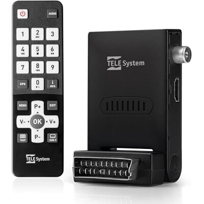 TELE System Mini STEALTH digitale terrestrische decoder met Autoscan en LCN-functie, geïntegreerde USB-mediaspeler, eenvoudig te bedienen afstandsbediening inbegrepen, plug & play installatie via TELE System Mini STEALTH digitale terrestrische decoder met Autoscan en LCN-functie, geïntegreerde USB-mediaspeler, eenvoudig te bedienen afstandsbediening inbegrepen, plug & play installatie via