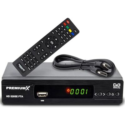 Premium X PremiumX Satellietontvanger, HD 520SE, FTA digitale satellietontvanger, DVB-S2, Full HD, HDMI, SCART, USB, multimediaspeler, Astra Hotbird voorgeprogrammeerd Premium X PremiumX Satellietontvanger, HD 520SE, FTA digitale satellietontvanger, DVB-S2, Full HD, HDMI, SCART, USB, multimediaspeler, Astra Hotbird voorgeprogrammeerd