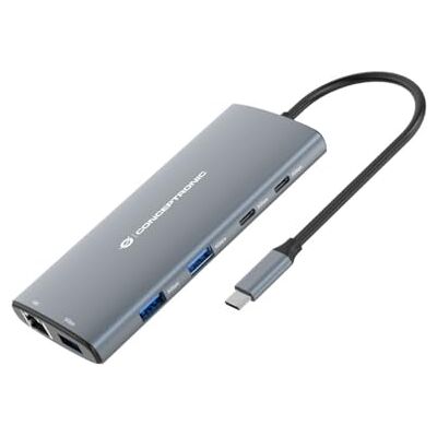 Conceptronic DONN06G 10-in-1 dockingstation USB 3.2 Gen 1, HDMI, 100 W USB PD, USB-C 5 Gbps x 2, USB-A 5 Gbps x 3, SD, TF/MicroSD, GbE Conceptronic DONN06G 10-in-1 dockingstation USB 3.2 Gen 1, HDMI, 100 W USB PD, USB-C 5 Gbps x 2, USB-A 5 Gbps x 3, SD, TF/MicroSD, GbE