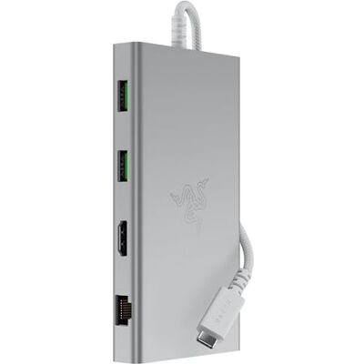 Razer USB-C dockingstation 11 poorten met HDMI, Gigabit Ethernet, 3,5 mm audio-poort, USB-A en -C, compatibel met Windows en Mac (schermuitgang met 4K, 7.1 surround sound) Mercury Razer USB-C dockingstation 11 poorten met HDMI, Gigabit Ethernet, 3,5 mm audio-poort, USB-A en -C, compatibel met Windows en Mac (schermuitgang met 4K, 7.1 surround sound) Mercury