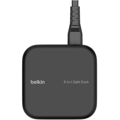 Belkin Connect GaN USB-C 6-in-1 Core dockingstation, 130 W, multiport dock met PD 96 W, USB-C poorten, USB-A, Gigabit Ethernet en HDMI 4K, voor MacBook Pro, laptops en Chromebook Belkin Connect GaN USB-C 6-in-1 Core dockingstation, 130 W, multiport dock met PD 96 W, USB-C poorten, USB-A, Gigabit Ethernet en HDMI 4K, voor MacBook Pro, laptops en Chromebook