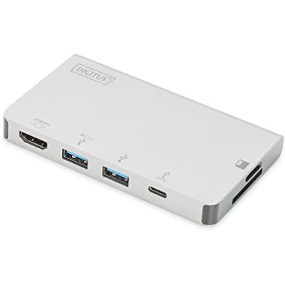 Digitus USB-C reisdocking station 6 poorten 1x HDMI (4K @30Hz) 2x USB 3.0 / USB 2.0, 1x USB Type-C kaartlezer zilver Digitus USB-C reisdocking station 6 poorten 1x HDMI (4K @30Hz) 2x USB 3.0 / USB 2.0, 1x USB Type-C kaartlezer zilver