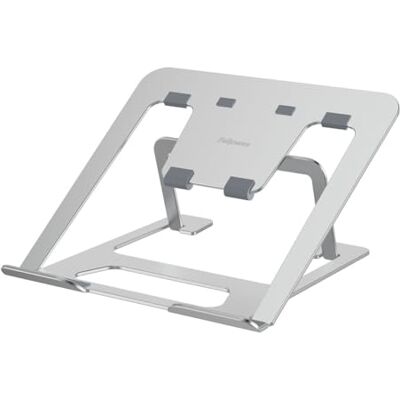 Fellowes Alumia™ Laptopverhoger, ergonomische metalen standaard in hoogte en helling, inklapbaar, van gerecycled aluminium, voor thuis, kantoor of hybride werk Fellowes Alumia™ Laptopverhoger, ergonomische metalen standaard in hoogte en helling, inklapbaar, van gerecycled aluminium, voor thuis, kantoor of hybride werk