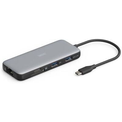 Digitus USB-C dockingstation 7 poorten 1x HDMI UltraHD 4k/60Hz 2x USB-A 3.2 Gen2-1x USB-C 100W PD 3.0-1x RJ45 Dubbele kaartlezer Grijs Digitus USB-C dockingstation 7 poorten 1x HDMI UltraHD 4k/60Hz 2x USB-A 3.2 Gen2-1x USB-C 100W PD 3.0-1x RJ45 Dubbele kaartlezer Grijs