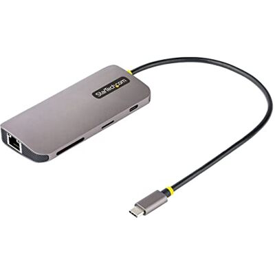 StarTech . com USB C Video HDMI 4K 60Hz multiport adapter, 3-punts 5Gbps USB-A hub, 100W Pass-Through/GbE/SD/MicroSD USB-voeding, 30 cm kabel, reisdock voor StarTech . com USB C Video HDMI 4K 60Hz multiport adapter, 3-punts 5Gbps USB-A hub, 100W Pass-Through/GbE/SD/MicroSD USB-voeding, 30 cm kabel, reisdock voor
