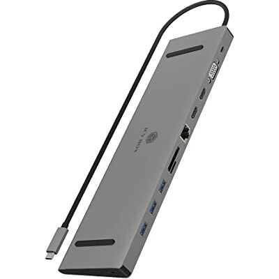 ICY BOX USB-C dockingstation (11-in-1) met 2 x HDMI & 1 x VGA, USB-C docking station voor laptop (Gigabit Ethernet, 3 USB 3.0-poorten, PD 100W), IB-DK2106-C ICY BOX USB-C dockingstation (11-in-1) met 2 x HDMI & 1 x VGA, USB-C docking station voor laptop (Gigabit Ethernet, 3 USB 3.0-poorten, PD 100W), IB-DK2106-C