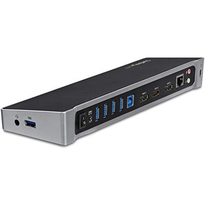 StarTech . com USB 3.0 dockingstation met 3 schermen met 2 x 4K DisplayPort en HDMI USB-A hub met 5 poorten (1 x snelladen), 3,5 mm audio, GbE StarTech . com USB 3.0 dockingstation met 3 schermen met 2 x 4K DisplayPort en HDMI USB-A hub met 5 poorten (1 x snelladen), 3,5 mm audio, GbE
