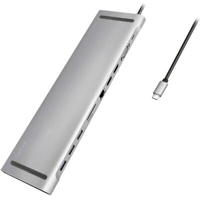 Logilink UA0373 USB 3.2 docking station (Gen 1) met 11 poorten en PD (Power Delivery) 100 W, 3 USB / 2 HDMI / 1 VGA / 1 kaartlezer / 1 RJ45 / 1 x 3,5 mm zwart zilver Logilink UA0373 USB 3.2 docking station (Gen 1) met 11 poorten en PD (Power Delivery) 100 W, 3 USB / 2 HDMI / 1 VGA / 1 kaartlezer / 1 RJ45 / 1 x 3,5 mm zwart zilver