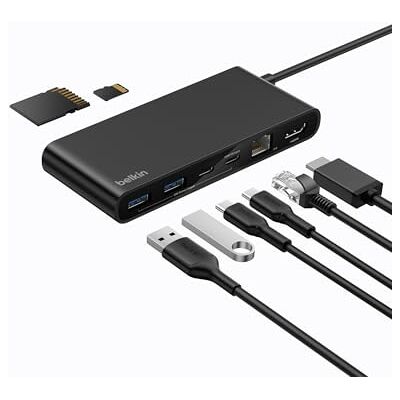 Belkin Connect 8-poorts USB C-hub, ondersteunt schermen met resoluties tot 4K bij 60Hz, werkt met Mac, Windows en Chromebook, 100W PD met 10Gbps gegevensoverdracht en Belkin Connect 8-poorts USB C-hub, ondersteunt schermen met resoluties tot 4K bij 60Hz, werkt met Mac, Windows en Chromebook, 100W PD met 10Gbps gegevensoverdracht en
