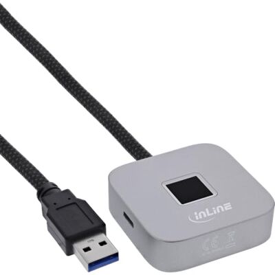InLine Scanner d'empreintes digitales avec hub USB, Windows Hello, USB-A/USB-C, argent InLine Scanner d'empreintes digitales avec hub USB, Windows Hello, USB-A/USB-C, argent