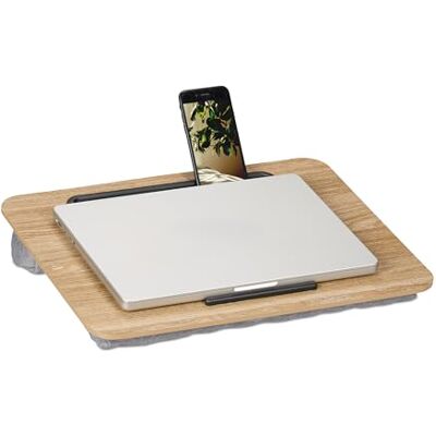 Relaxdays Laptopstandaard, sleuf voor telefoon, thuiswerk, h x b: 42 x 32 cm, naturel en grijs Relaxdays Laptopstandaard, sleuf voor telefoon, thuiswerk, h x b: 42 x 32 cm, naturel en grijs