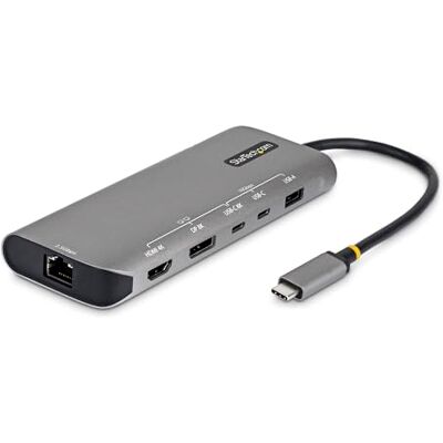 StarTech 7-in-1 USB-4-multipoort-adapter, dubbele uitgang 4K zonder driver voor macOS en Windows, opladen Power Delivery 140 W, hub 3 poorten 10 Gbps, Gigabit Ethernet 2,5, mini dock StarTech 7-in-1 USB-4-multipoort-adapter, dubbele uitgang 4K zonder driver voor macOS en Windows, opladen Power Delivery 140 W, hub 3 poorten 10 Gbps, Gigabit Ethernet 2,5, mini dock