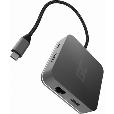 Green Cell USB-C hub 6-in-1 dockingstation voor MacBook Dell XPS HP HDMI 4K, 3x USB 3.0, Ethernet RJ45 1Gbps, USB-C Power Delivery 87W Pass-Through, Samsung DeX, zilver, AK61 Green Cell USB-C hub 6-in-1 dockingstation voor MacBook Dell XPS HP HDMI 4K, 3x USB 3.0, Ethernet RJ45 1Gbps, USB-C Power Delivery 87W Pass-Through, Samsung DeX, zilver, AK61