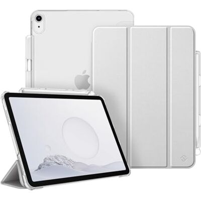 FINTIE Hoes voor iPad Air 4.Generatie 2020 10.9" met Pen houder (Ondersteunt 2e generatie potlood, draadloze oplaadfunctie) Ultradun Case Cover met Transparante Achterkant, Auto Wekken/Slapen, Zilver (2026/2025/2024/2022/2020), Rangement de Stylet, Étui FINTIE Hoes voor iPad Air 4.Generatie 2020 10.9" met Pen houder (Ondersteunt 2e generatie potlood, draadloze oplaadfunctie) Ultradun Case Cover met Transparante Achterkant, Auto Wekken/Slapen, Zilver (2026/2025/2024/2022/2020), Rangement de Stylet, Étui